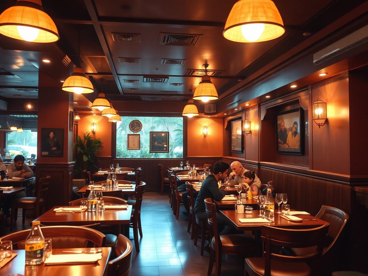 Warm interior of Khan Briyani Centre restaurant